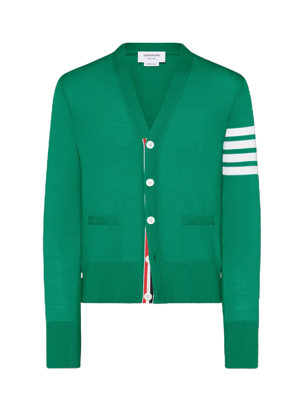 Merino Wool 4-Bar Classic V-Neck Cardigan Medium Green