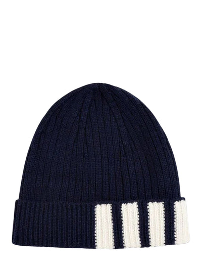 Cashmere 4-Bar Cuff Beanie Navy