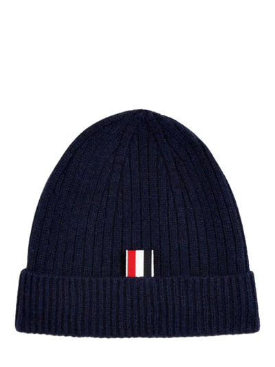 Cashmere 4-Bar Cuff Beanie Navy