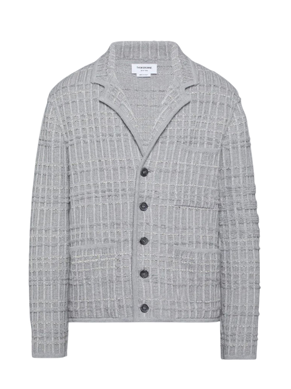 Seersucker Knit Tweed Jacquard 4-Bar Cardigan Tonal Grey