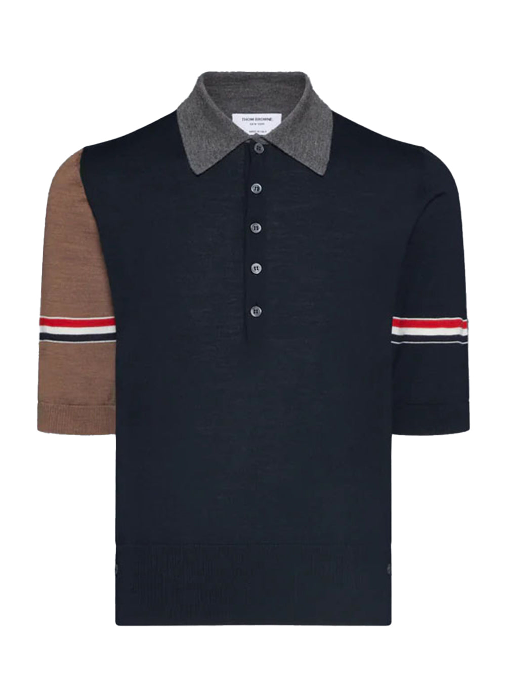 Fine Merino Wool Funmix Polo Navy/Grey/Brown