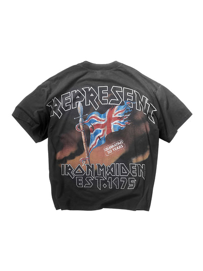 Represent X Iron Maiden Steed T-Shirt (Stained Black)