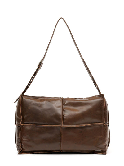 Numeric Weekender Leather Shoulder Bag (Brown)