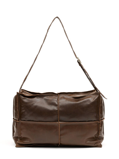 Numeric Weekender Leather Shoulder Bag (Brown)