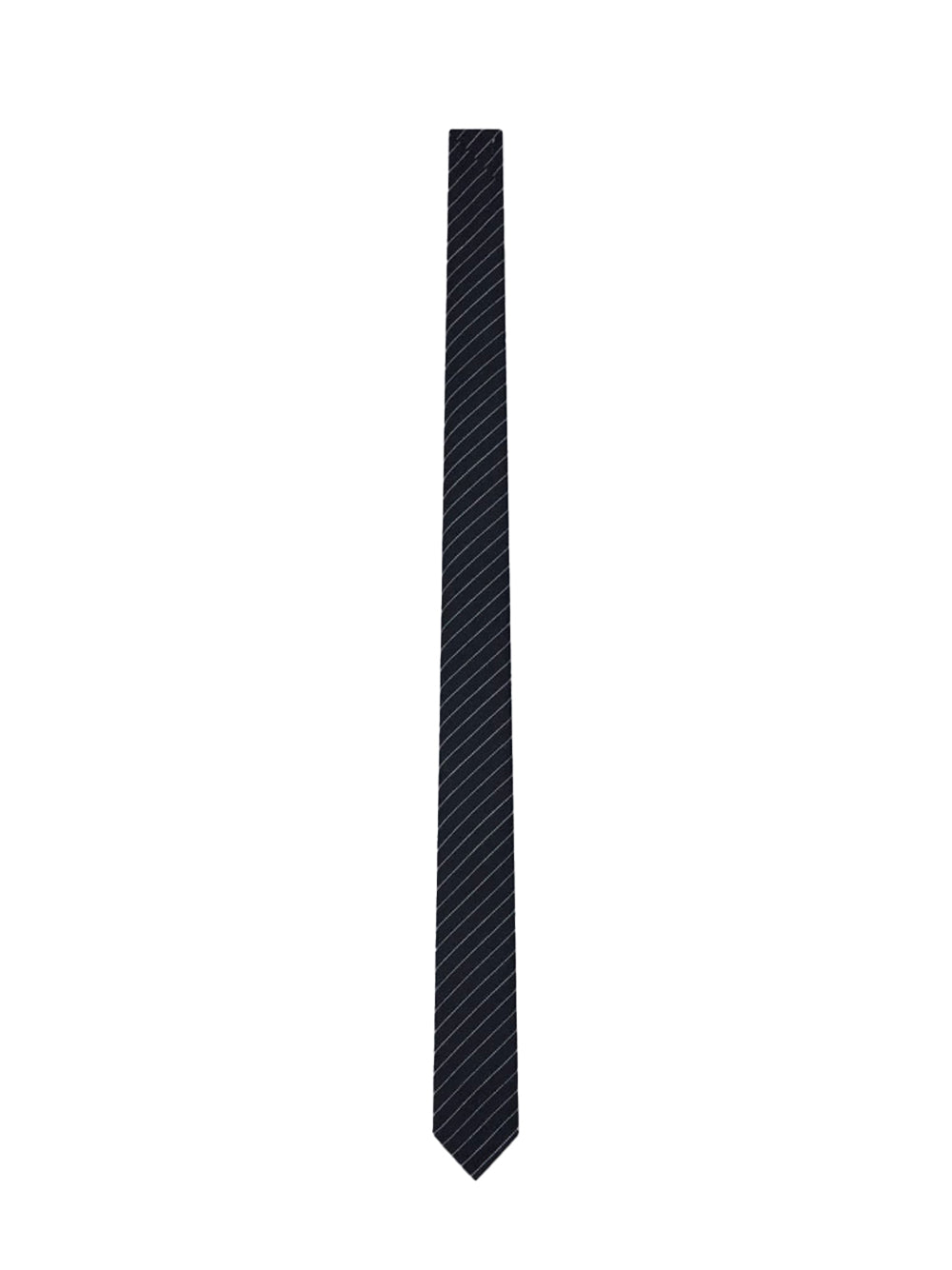 Pinstripe High Twist Wool Classic Tie Navy