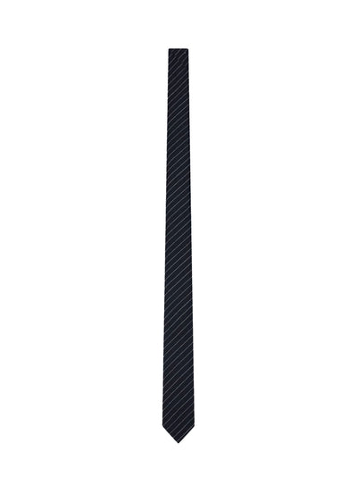 Pinstripe High Twist Wool Classic Tie Navy