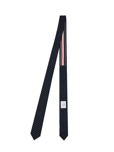 Pinstripe High Twist Wool Classic Tie Navy