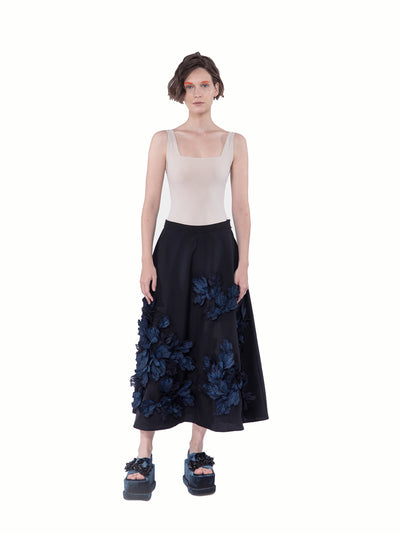 3d Embellished Wool Mid Length Black-navy