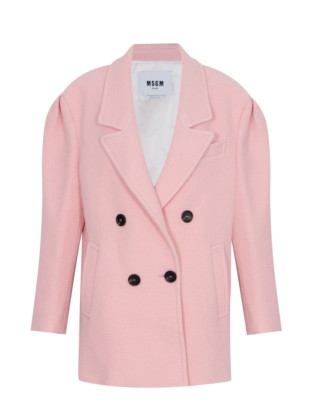 Double-breasted Bouclé Wool Pea Coat (Light Pink)