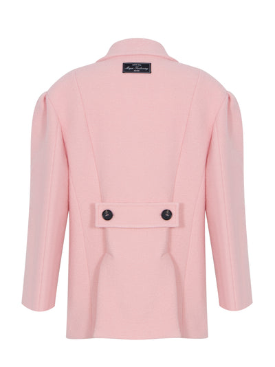 Double-breasted Bouclé Wool Pea Coat (Light Pink)