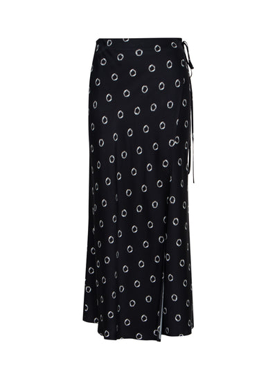 Fluid Viscose Print Skirt (Black)