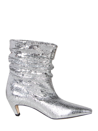 Laminated Crackle Leather Ankle Boots (Silver)