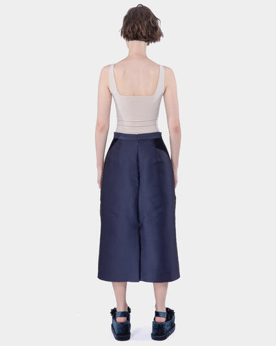Mix Lace And Lame Straight Mid Length Skirt Navy-bronze