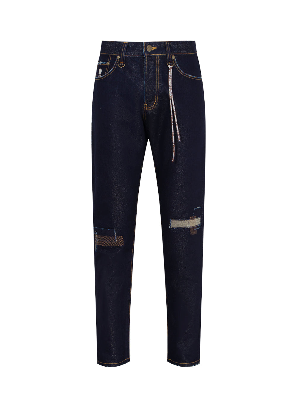 Patchwork Slim Straight Fit Denim Pants Indigo