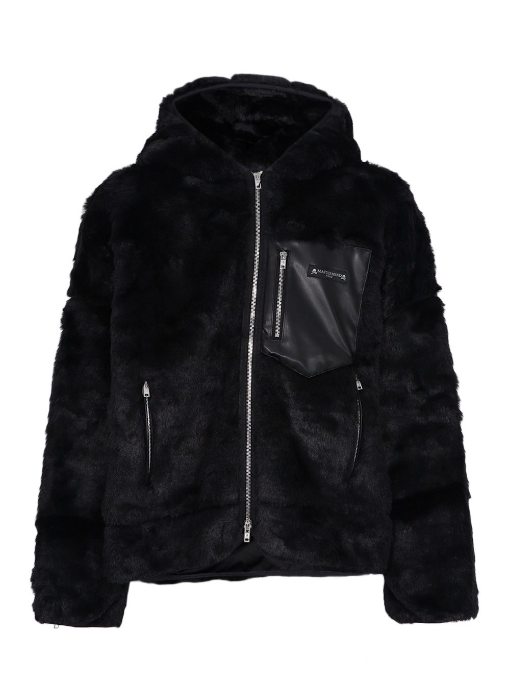 Hooded Rabbit Fur Jacket Black ( College Logo )