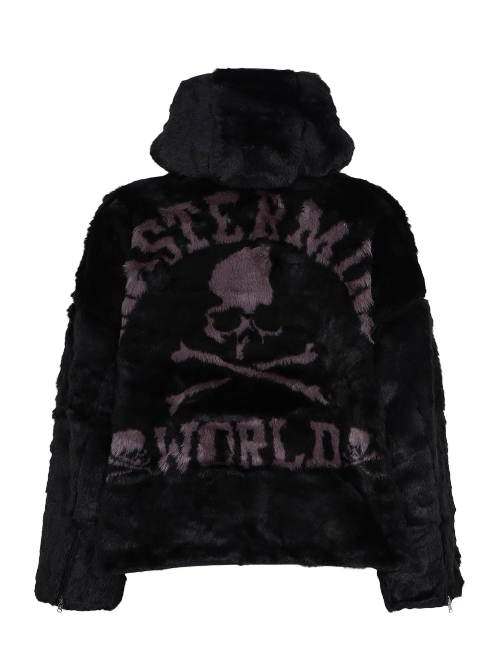 Hooded Rabbit Fur Jacket Black ( College Logo )