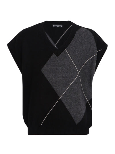 Argyle Knit Vest Black