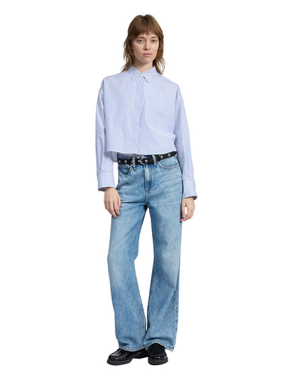 Marin Cropped Striped Shirt (White Stripe)
