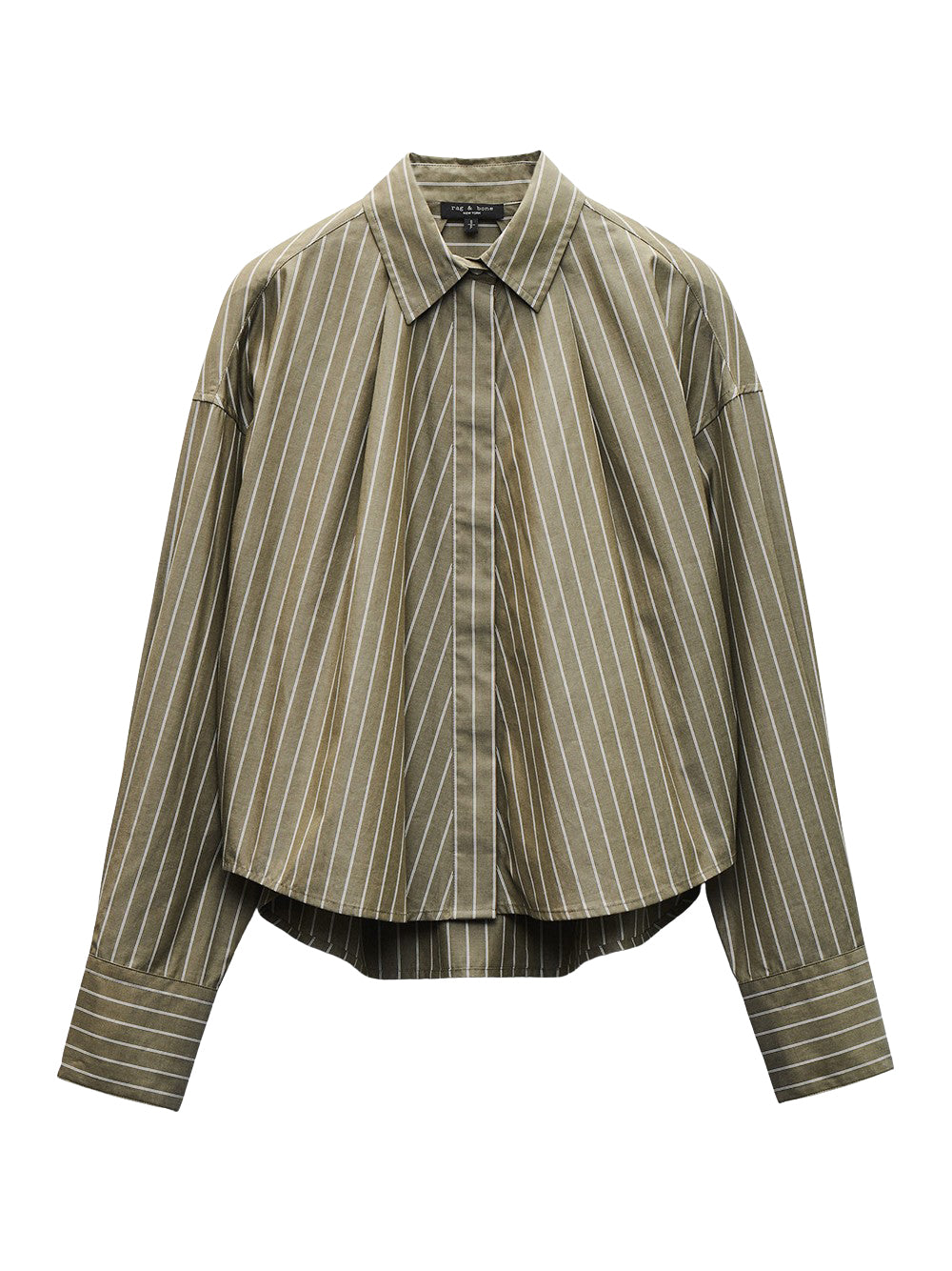 Martha Poplin Striped Shirt (Green Stripe)