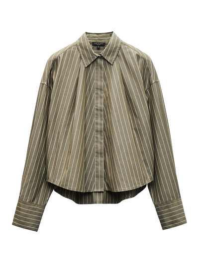 Martha Poplin Striped Shirt (Green Stripe)