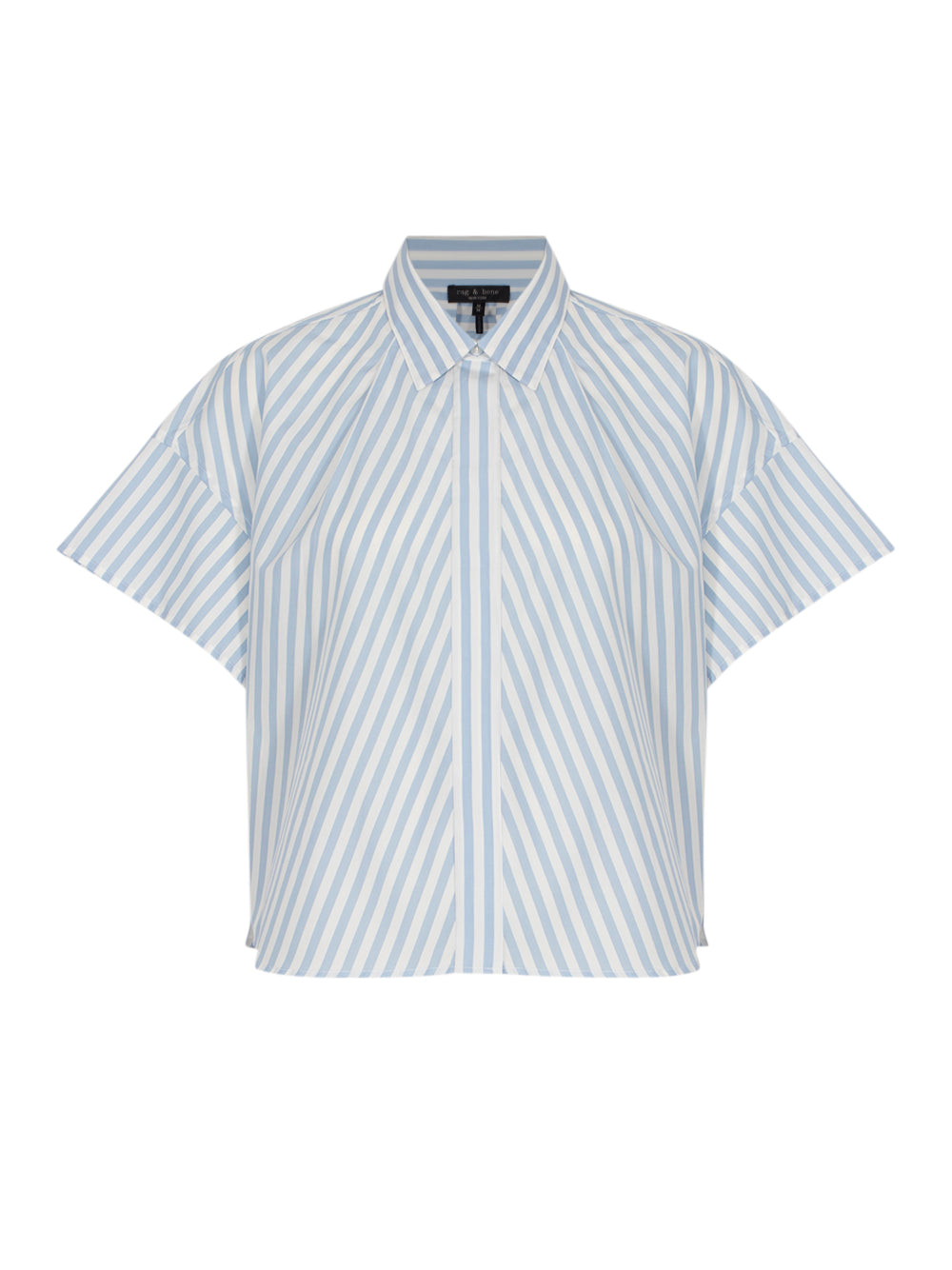 Martha Short Sleeve Stripe Poplin Shirt (Light Blue Stripe)