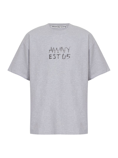 Men Cotton Boxy Logo T-Shirt (Light Heather Grey)