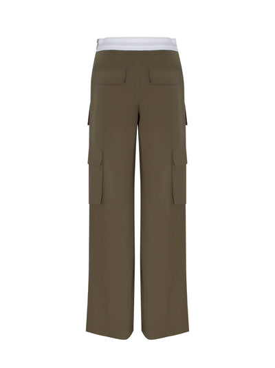 Mid Rise Cargo Rave Pants With Logo Elastic Off (Army Green)