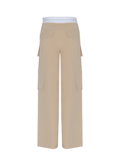 Mid Rise Cargo Rave Pants With Logo Elastic Off (Feather)