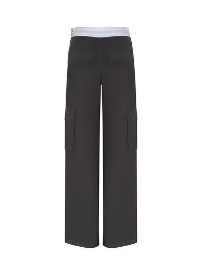 Mid Rise Cargo Rave Pants With Logo Elastic (Off Black)