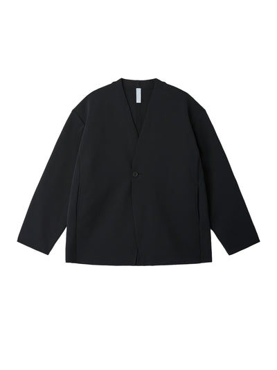 Milan Collarless Double Breasted Boxy Jacket (Black)