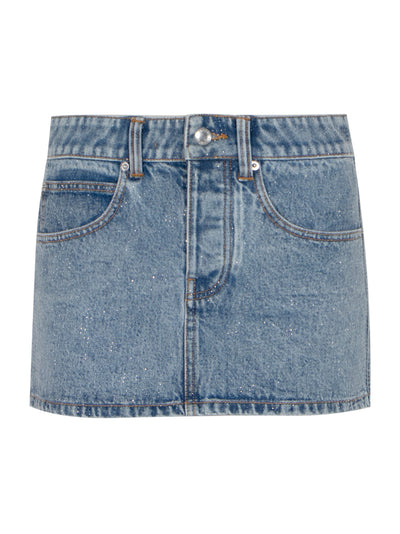 Mini Skirt All Over Clear Bead Hotfix Vintage (Light Indigo)