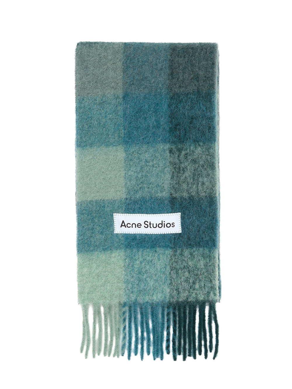 Mohair Checked Scarf (Teal/Grey/Green)