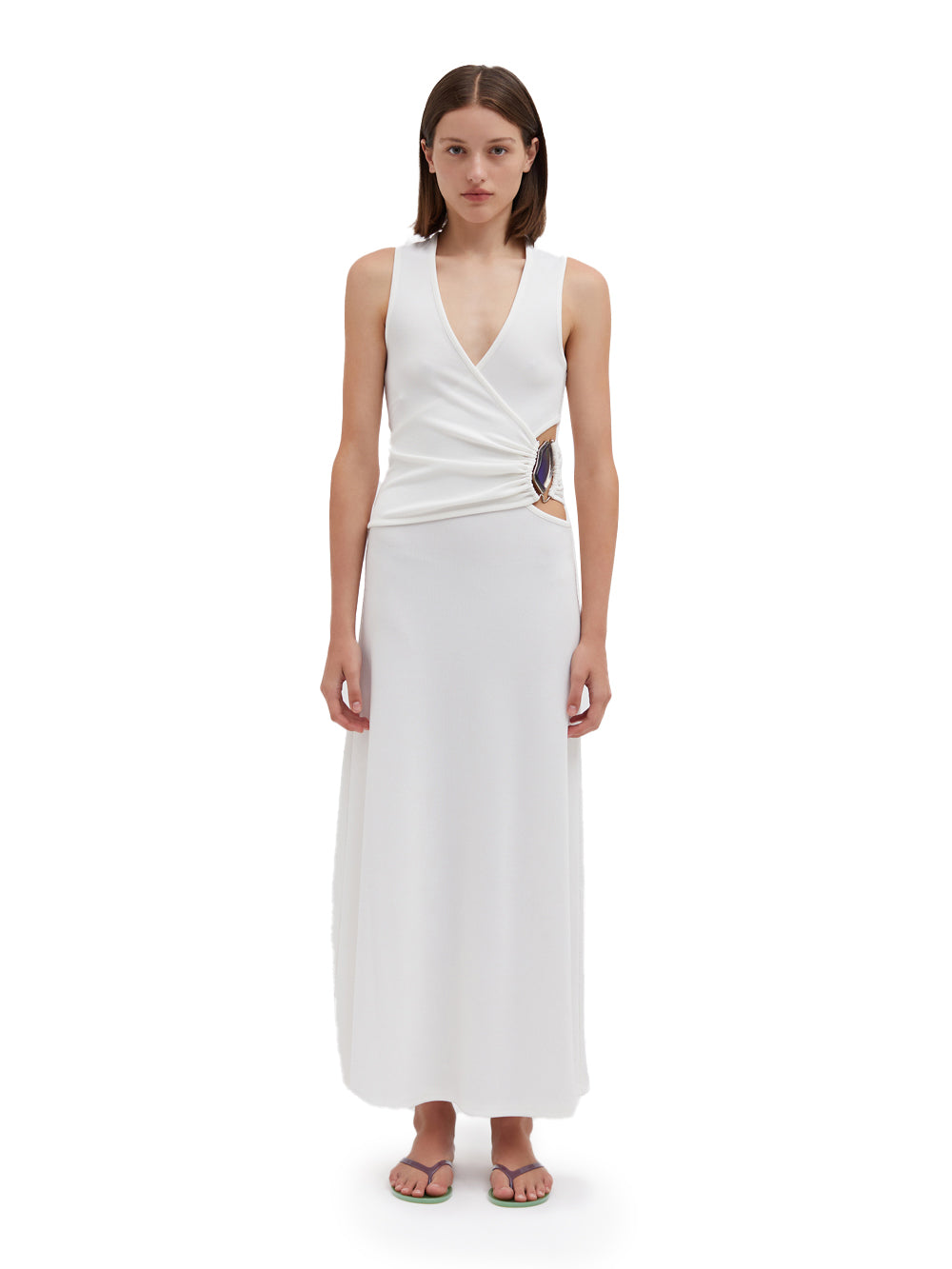 Moodstone Overlap Tank Dress (White)