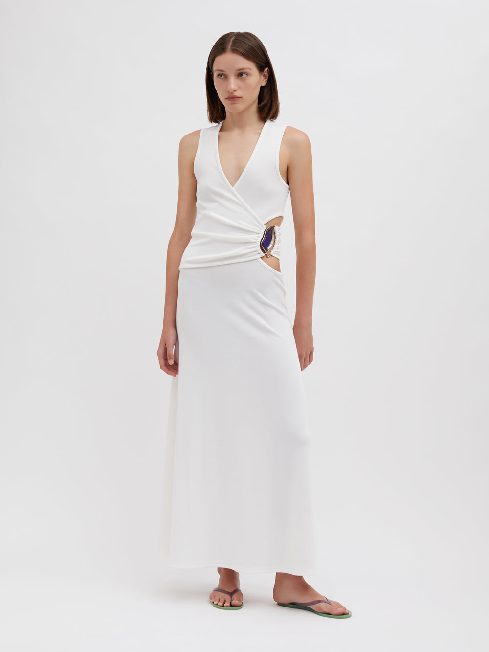 Moodstone Overlap Tank Dress (White)