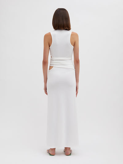 Moodstone Overlap Tank Dress (White)