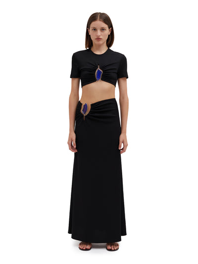 Moodstone Ruched Crop Tee (Black)