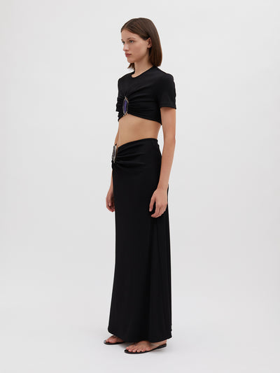 Moodstone Ruched Crop Tee (Black)