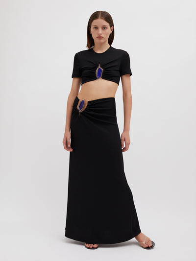 Moodstone Ruched Crop Tee (Black)