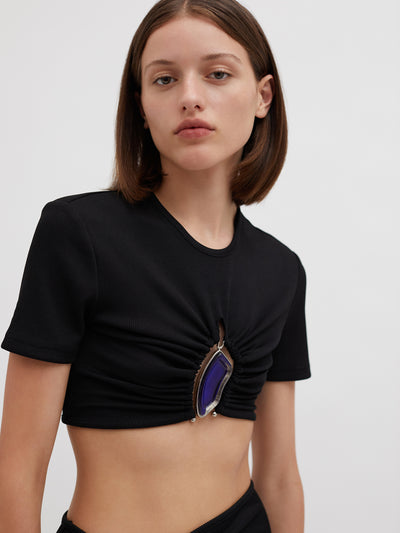 Moodstone Ruched Crop Tee (Black)