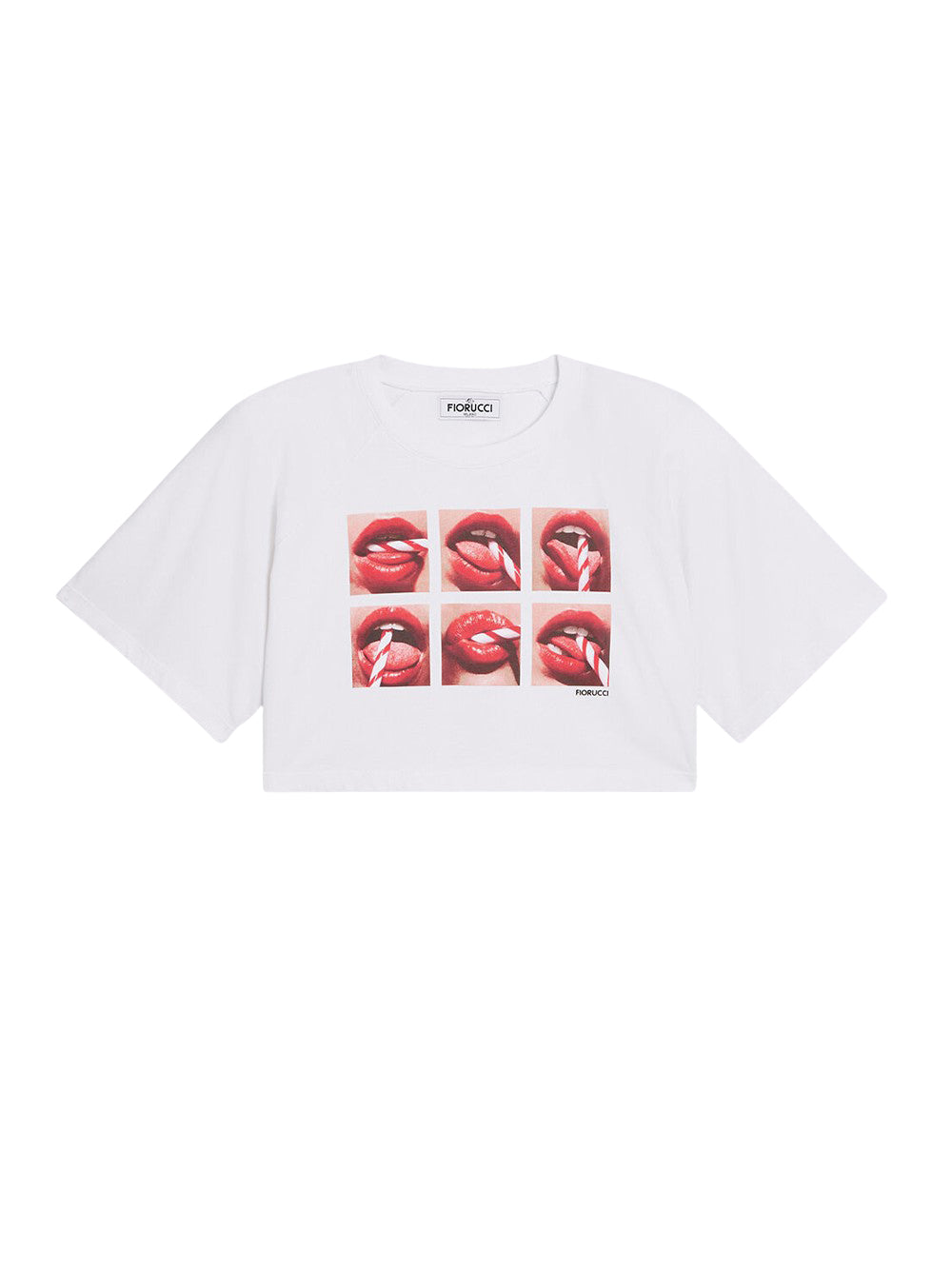 Mouth Print Cropped Padded T-Shirt (White)