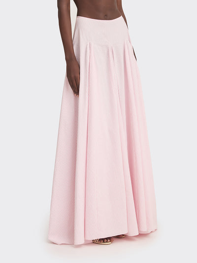 Ms, Godet Maxi Skirt (Stripe) Pink