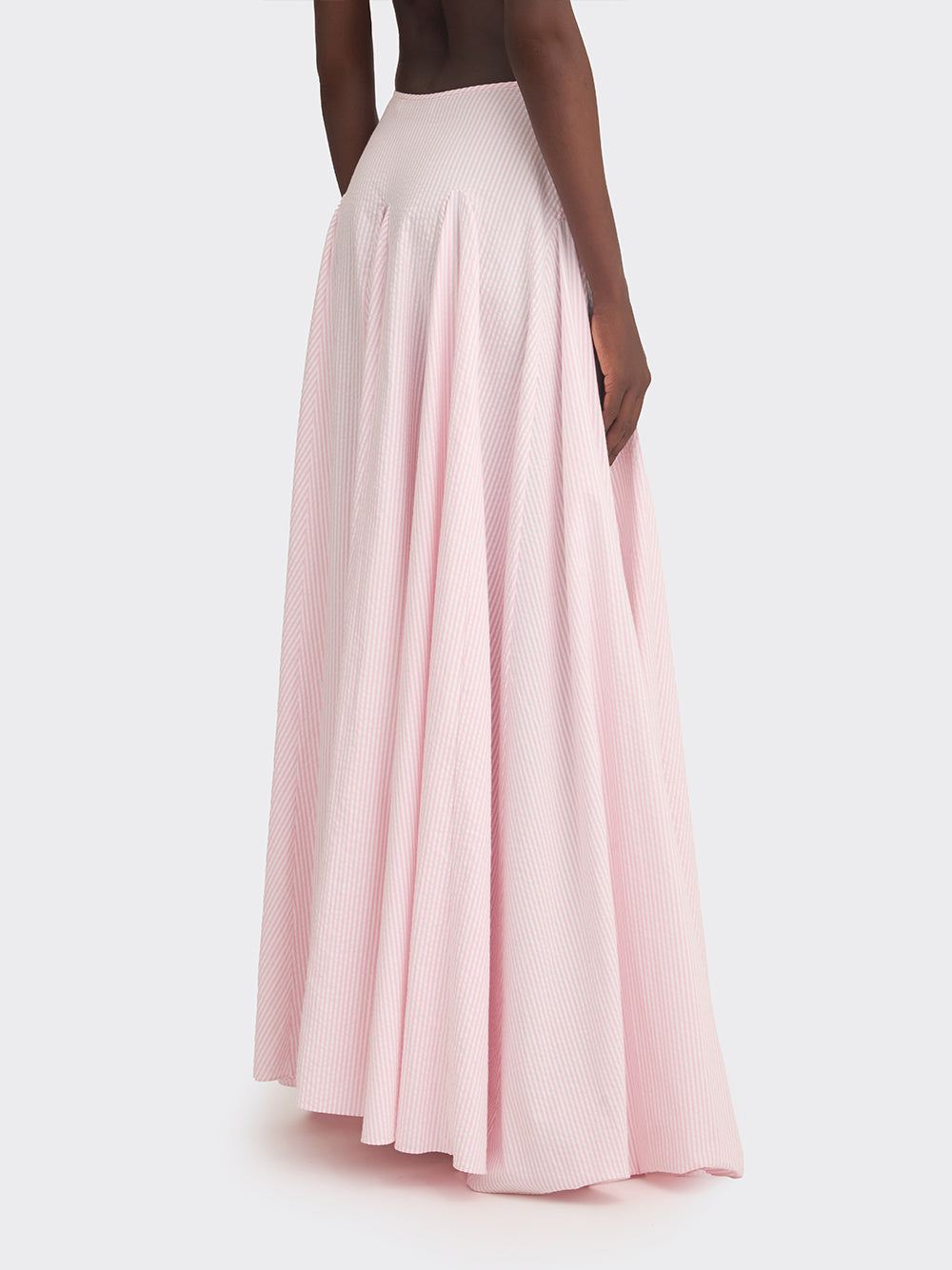 Ms, Godet Maxi Skirt (Stripe) Pink
