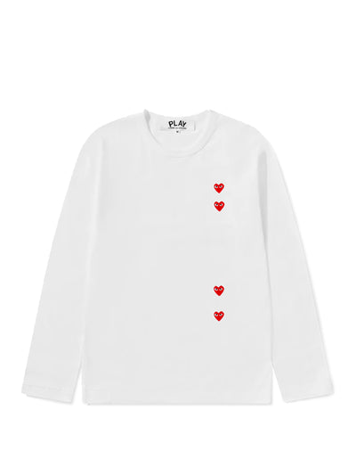 Multi Red Heart Long Sleeve T-Shirt (White)