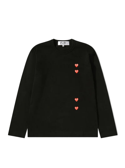 Multi Red Heart Long Sleeve T-Shirt (Black)