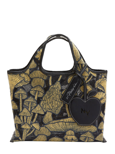 Mushrooms Embroidery Mini Market Tote (Black Multi)