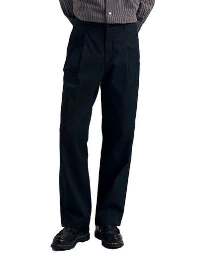 Benn Relaxed Twill Pleated Trouser (Black)