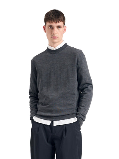 Tech Merino Crepe Crewneck (Charcoal Melange)