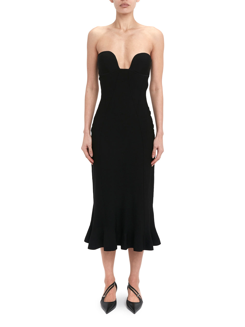 Strapless Knitted Midi Dress Black