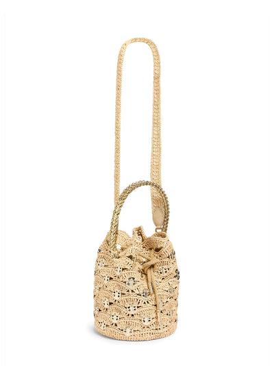 New Raphia Wave Bucket Bag With Signature 1969 Discs (Light Gold