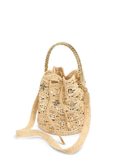 New Raphia Wave Bucket Bag With Signature 1969 Discs (Light Gold